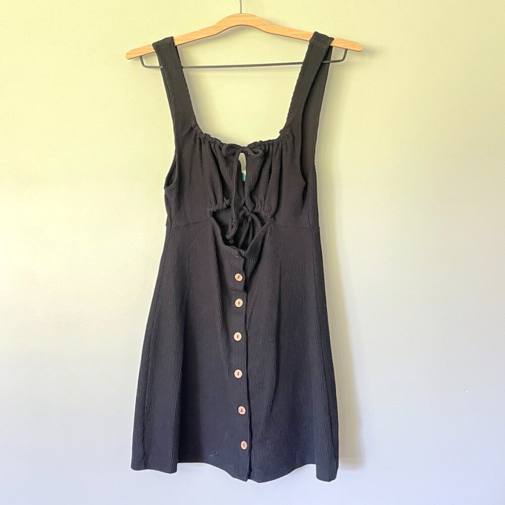 Free People Black Mini Button-Front Sundress